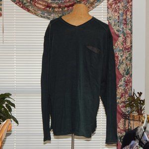 NWT $175 Evergreen & Charcoal V Neck Silk Cashmere Pullover ROBERT COMSTOCK XL